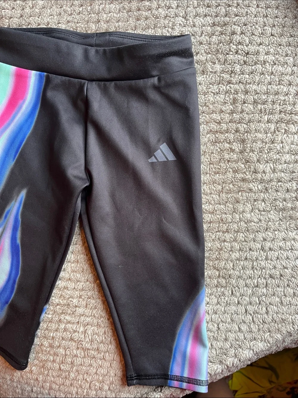 adidas Kids Black Capris with Pink, Blue & Purple Wave Panels